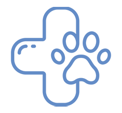 Icon Umrandung eines Kreuzes mit Pfote in blau