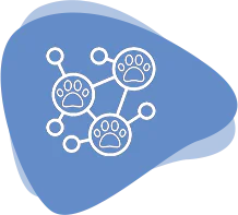 Icon Netzwerk blauer Hintergrund mit vernetzten Tierpfoten